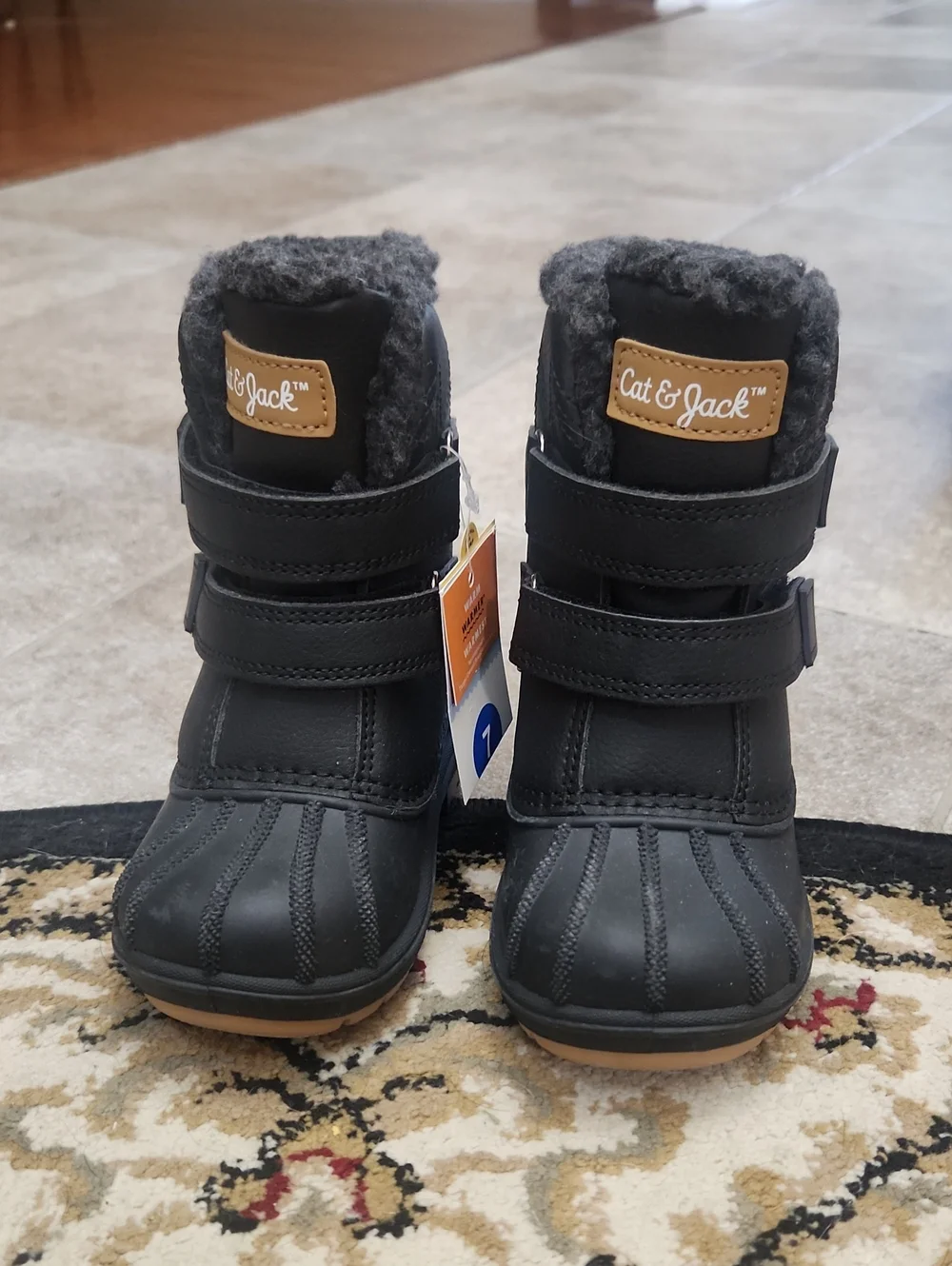 Cat & Jack Black Kids' Winter Boots with Faux Fur Trim